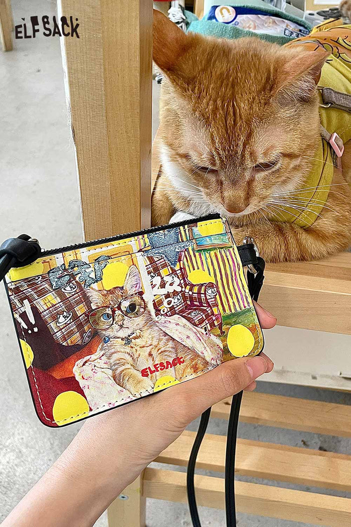 ELFSACK Cute Cat Print Zipper Card Holder