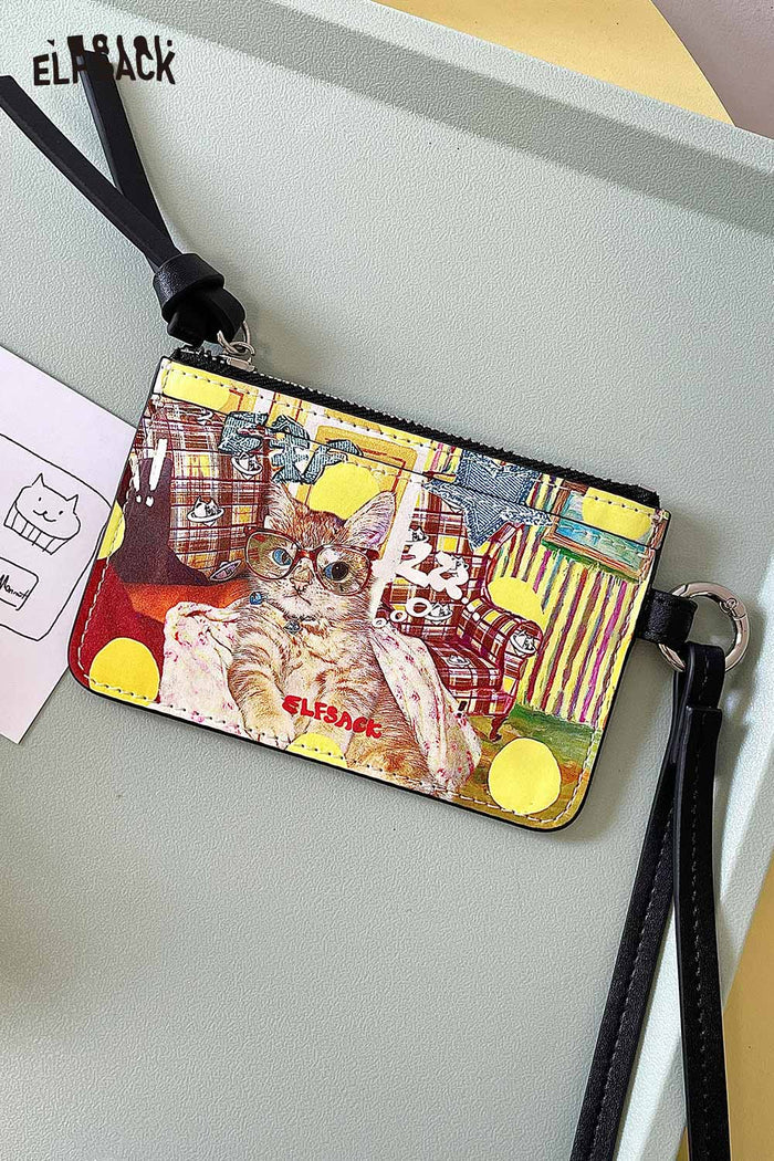 ELFSACK Cute Cat Print Zipper Card Holder