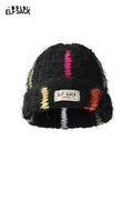 ELFSACK Cute Color Block Patch Logo Warm Knit Beanie