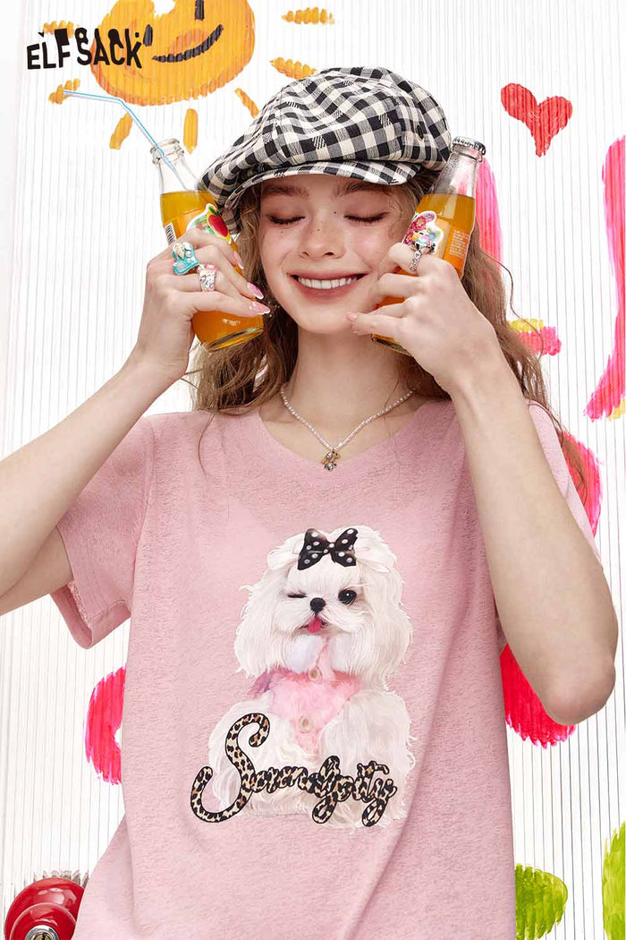 ELFSACK Cute Dog Bow Leopard Print Tee