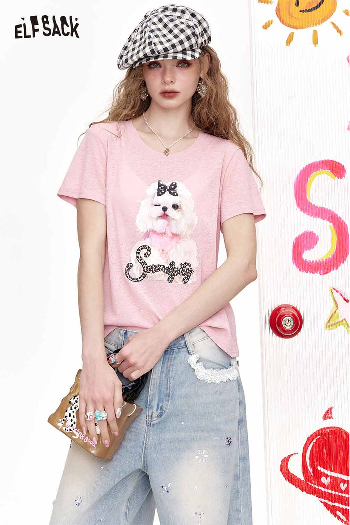 ELFSACK Cute Dog Bow Leopard Print Tee