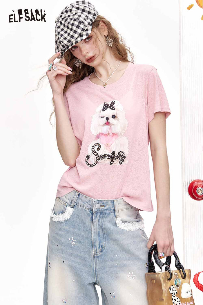 ELFSACK Cute Dog Bow Leopard Print Tee