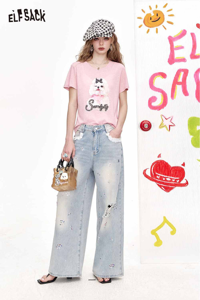 ELFSACK Cute Dog Bow Leopard Print Tee