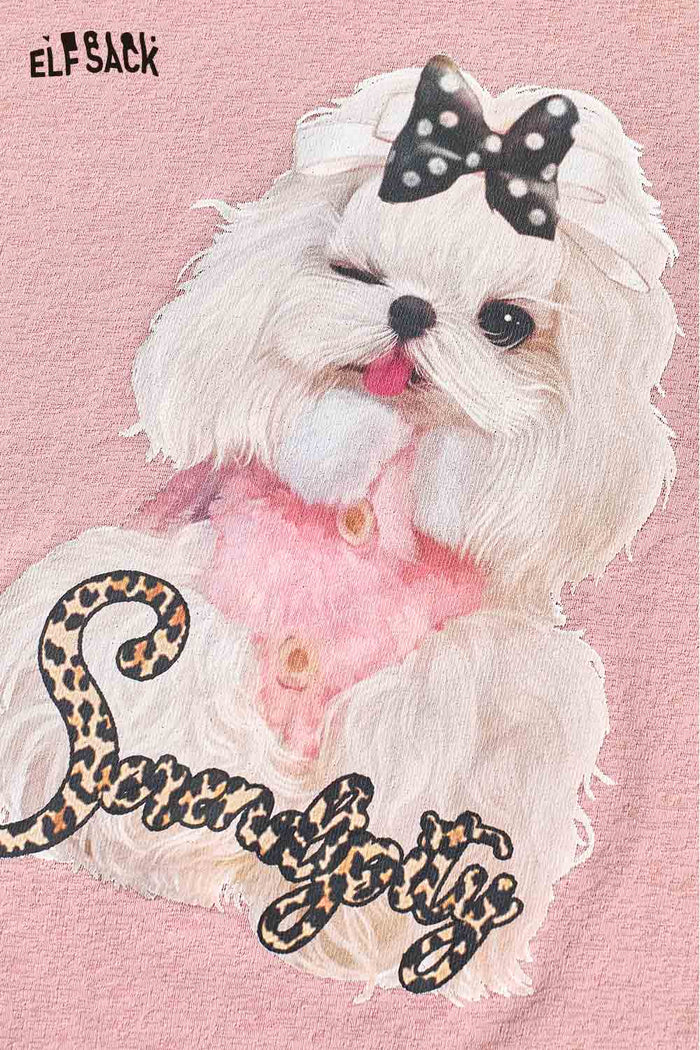ELFSACK Cute Dog Bow Leopard Print Tee