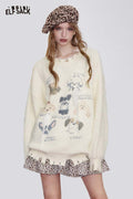 Cute Dog Print Frayed Pullover Sweater