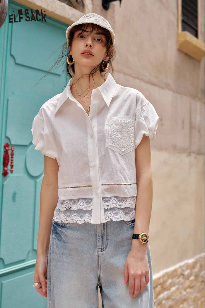 ELFSACK Cute French Design Short Sleeve Elegant Blouse