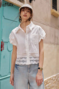 ELFSACK Cute French Design Short Sleeve Elegant Blouse