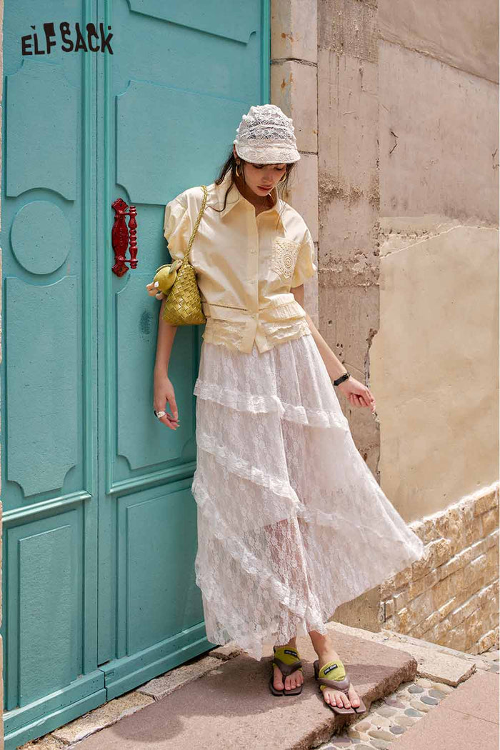 ELFSACK Cute French Design Short Sleeve Elegant Blouse