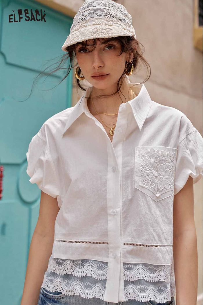 ELFSACK Cute French Design Short Sleeve Elegant Blouse