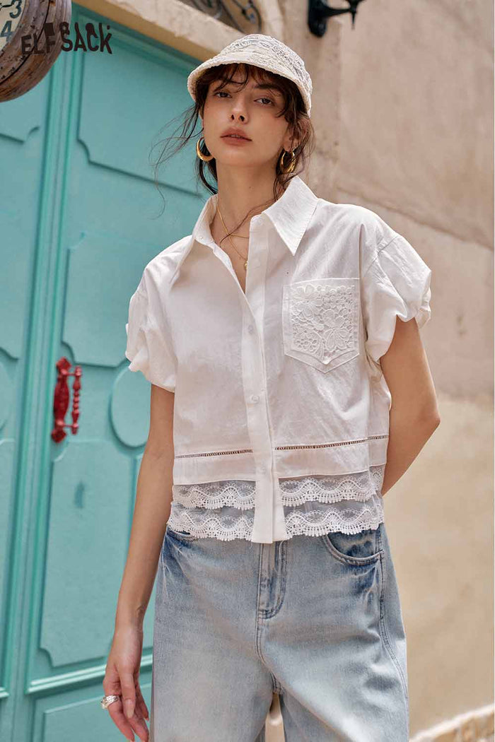ELFSACK Cute French Design Short Sleeve Elegant Blouse