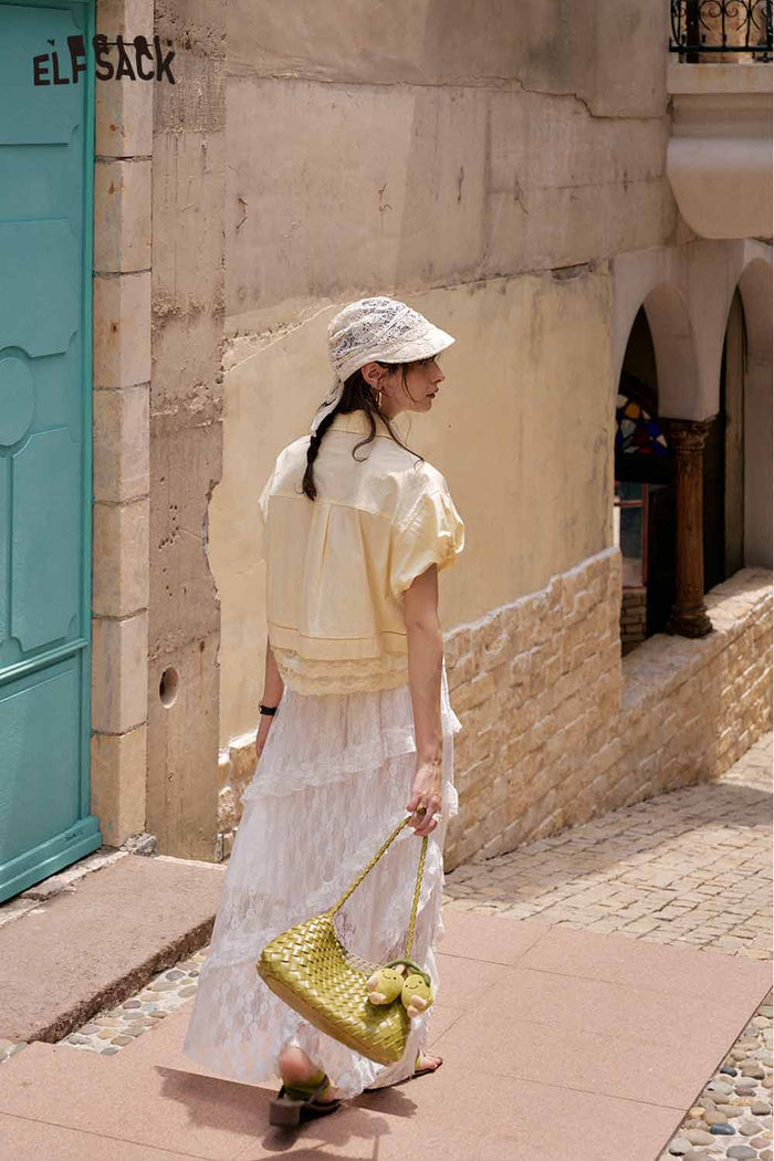 ELFSACK Cute French Design Short Sleeve Elegant Blouse