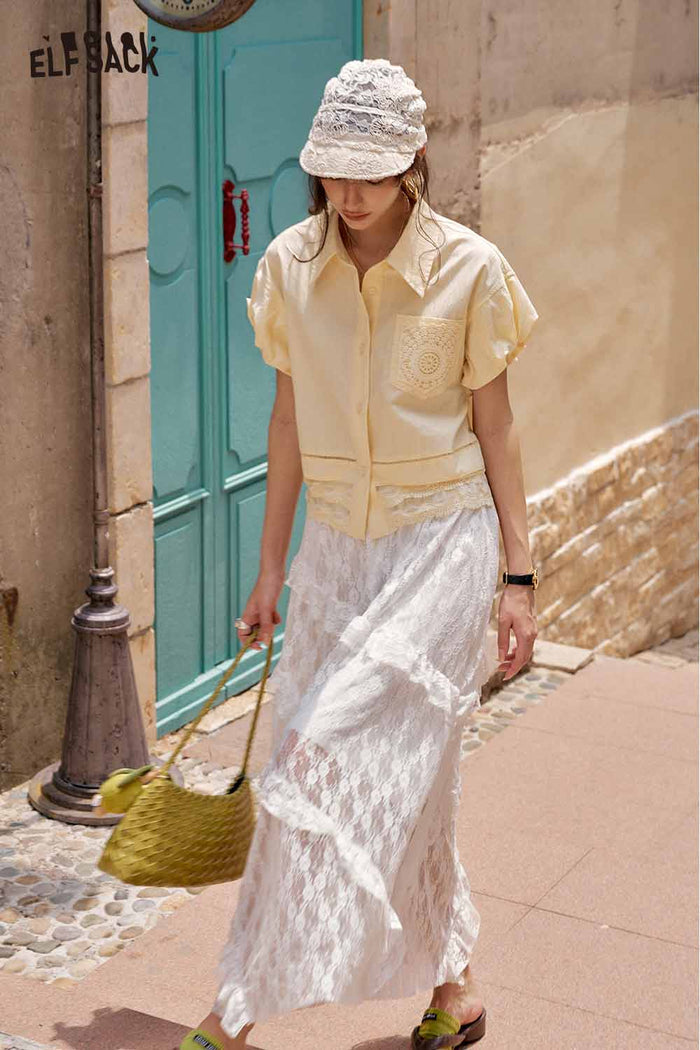 ELFSACK Cute French Design Short Sleeve Elegant Blouse