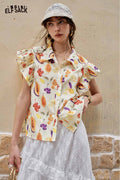 ELFSACK Cute Fruit Graphic Flutter Sleeve Holiday Blouse