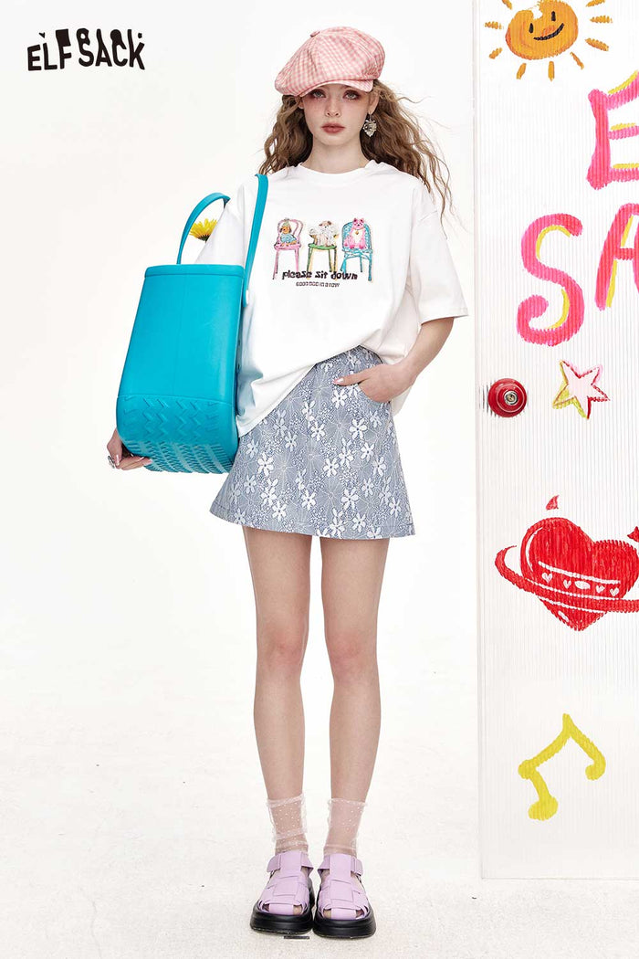 ELFSACK Cute Graphic T-Shirt With Dogs Print