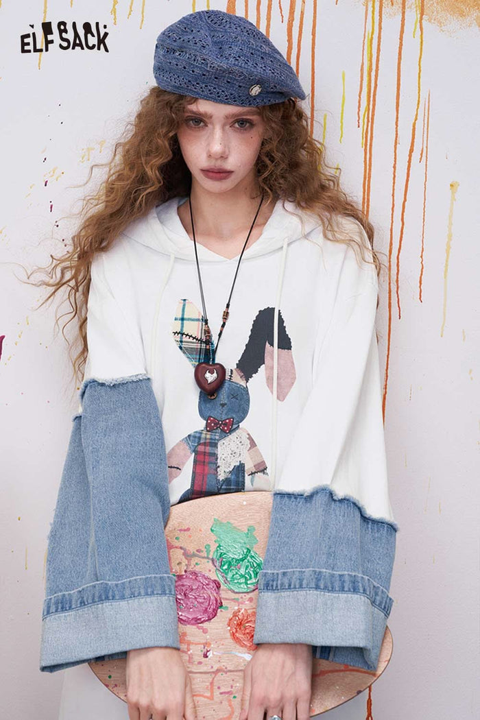 ELFSACK Cute Midi Dress with Bunny Patchwork