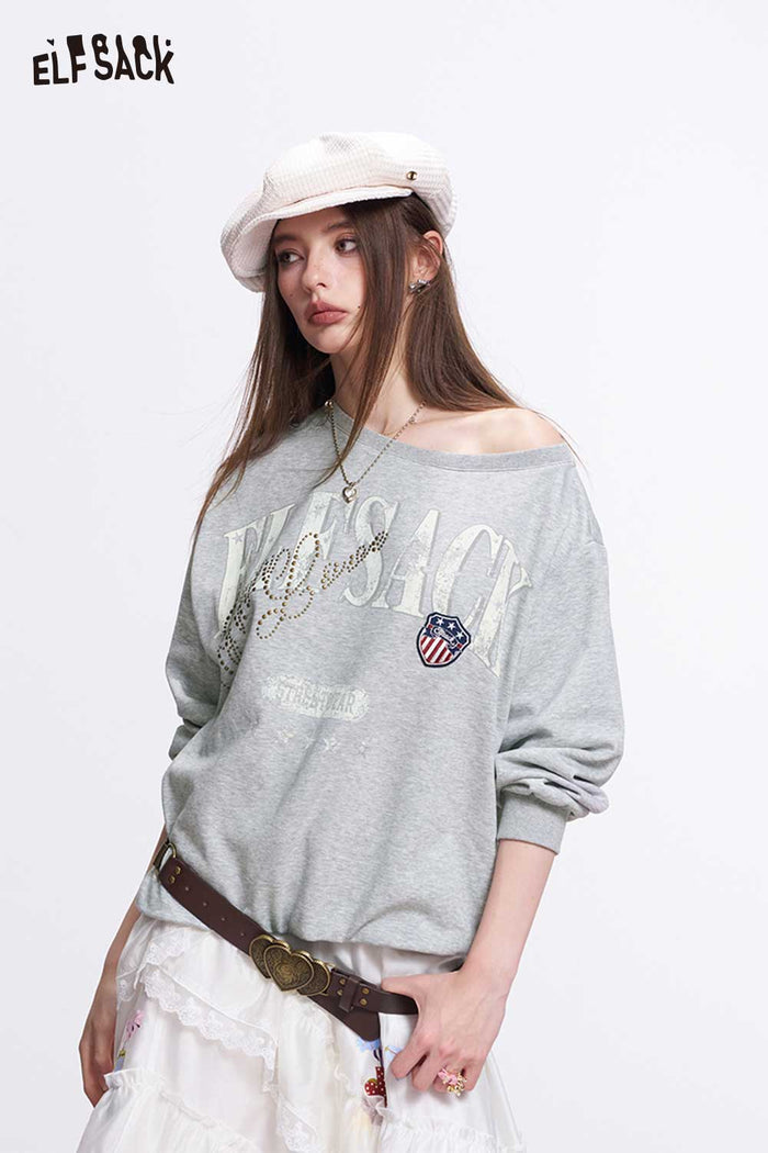 ELFSACK Cute Off-Shoulder Sweatshirt
