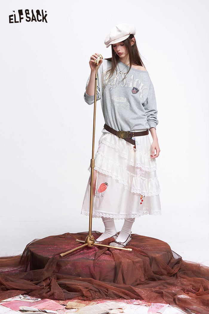 ELFSACK Cute Off-Shoulder Sweatshirt