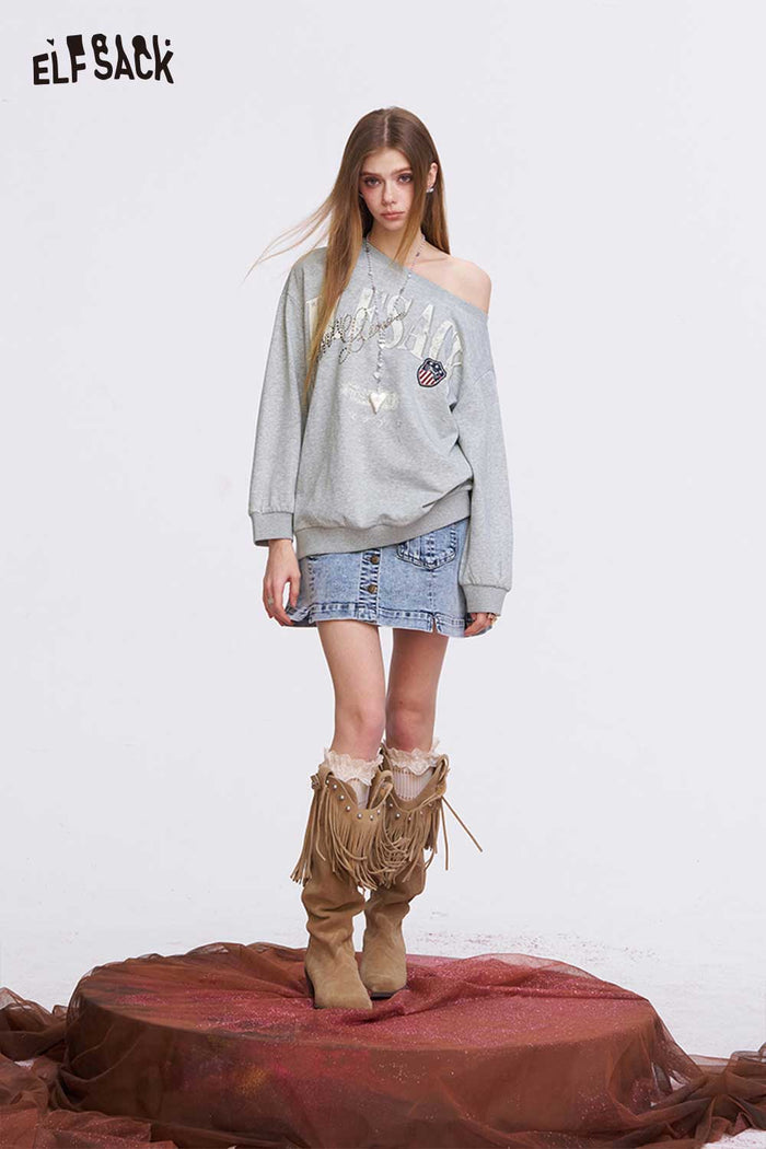 ELFSACK Cute Off-Shoulder Sweatshirt