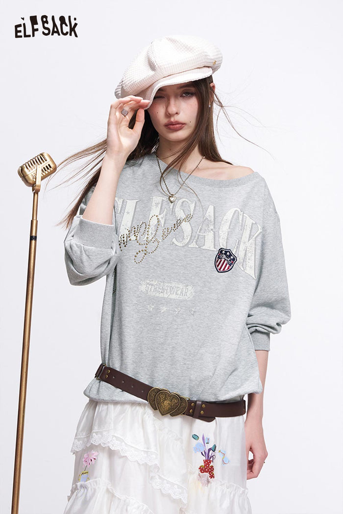 ELFSACK Cute Off-Shoulder Sweatshirt