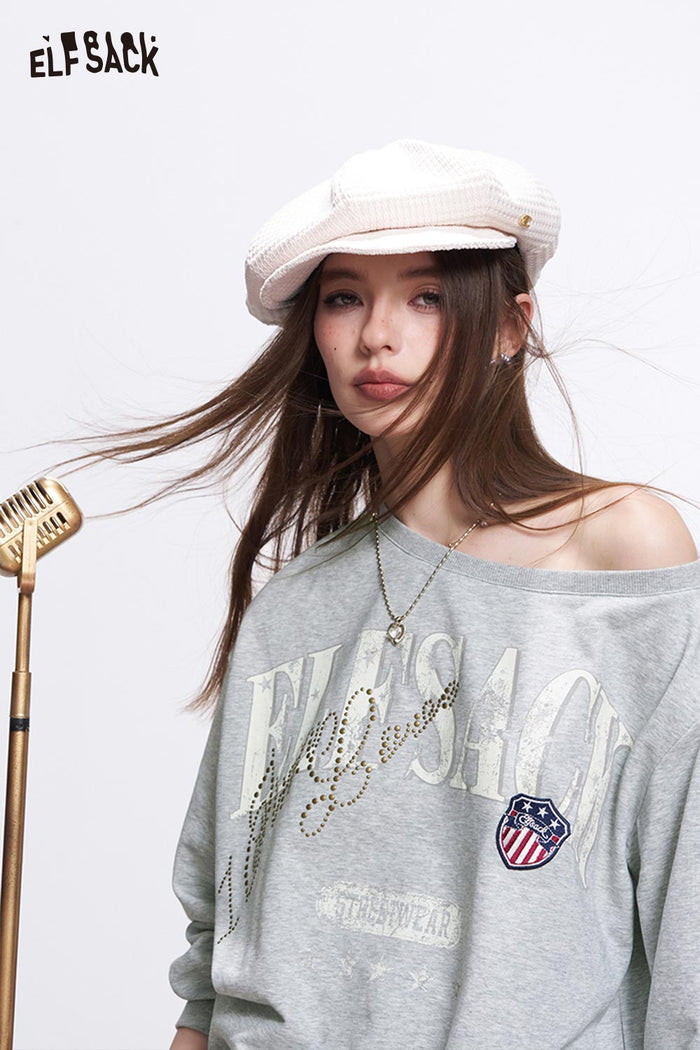 ELFSACK Cute Off-Shoulder Sweatshirt