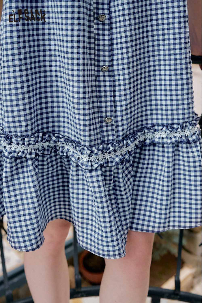 ELFSACK Cute Plaid Off Shoulder Slip Design Sweet Dress