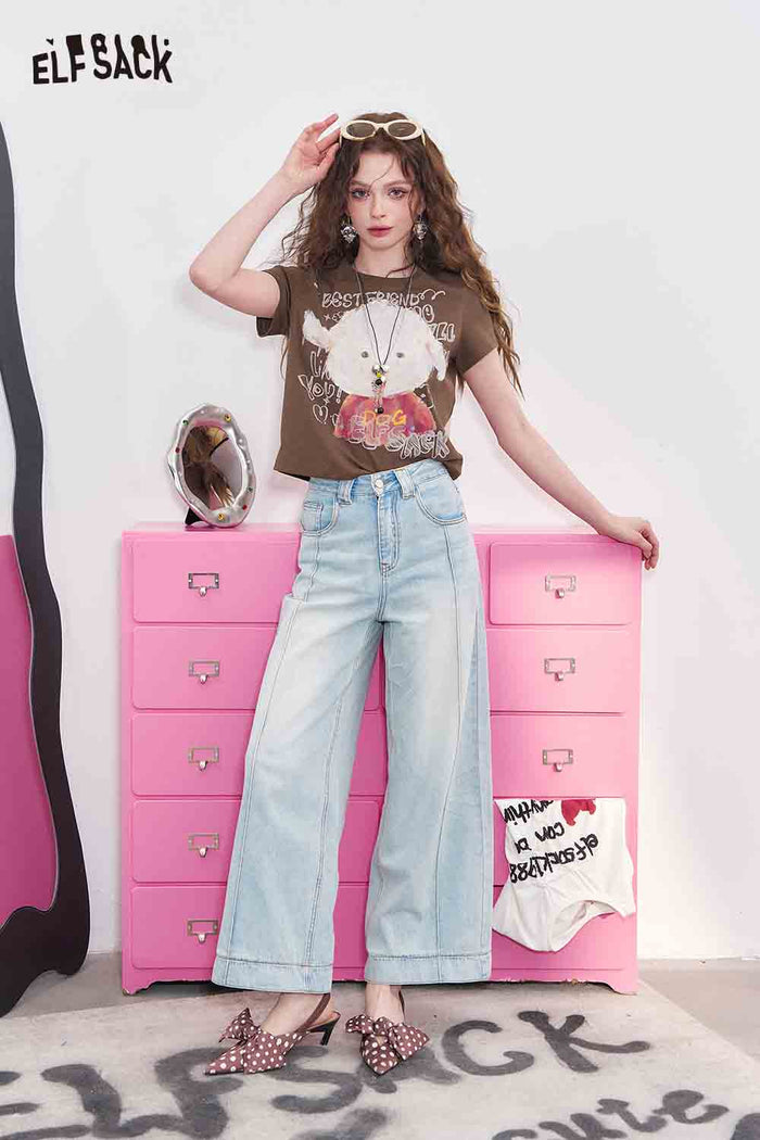 ELFSACK Cute Puppy Graphic Crew Neck Tee