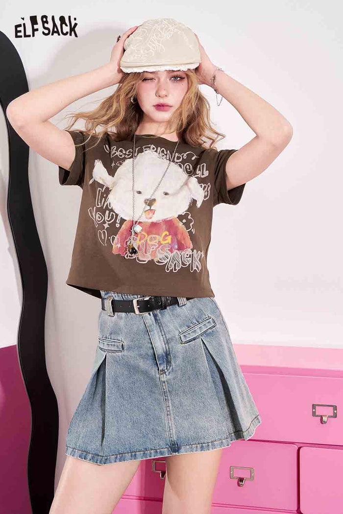 ELFSACK Cute Puppy Graphic Crew Neck Tee
