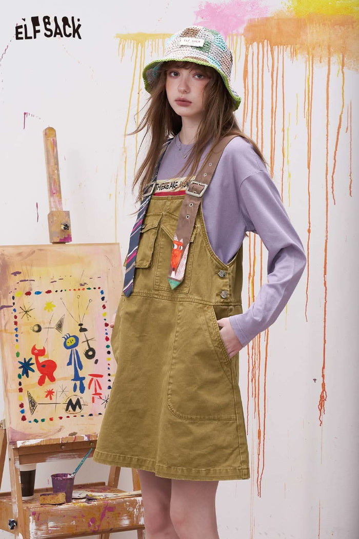 ELFSACK Cute Sleeveless Jumper Dress with Asymmetric Straps