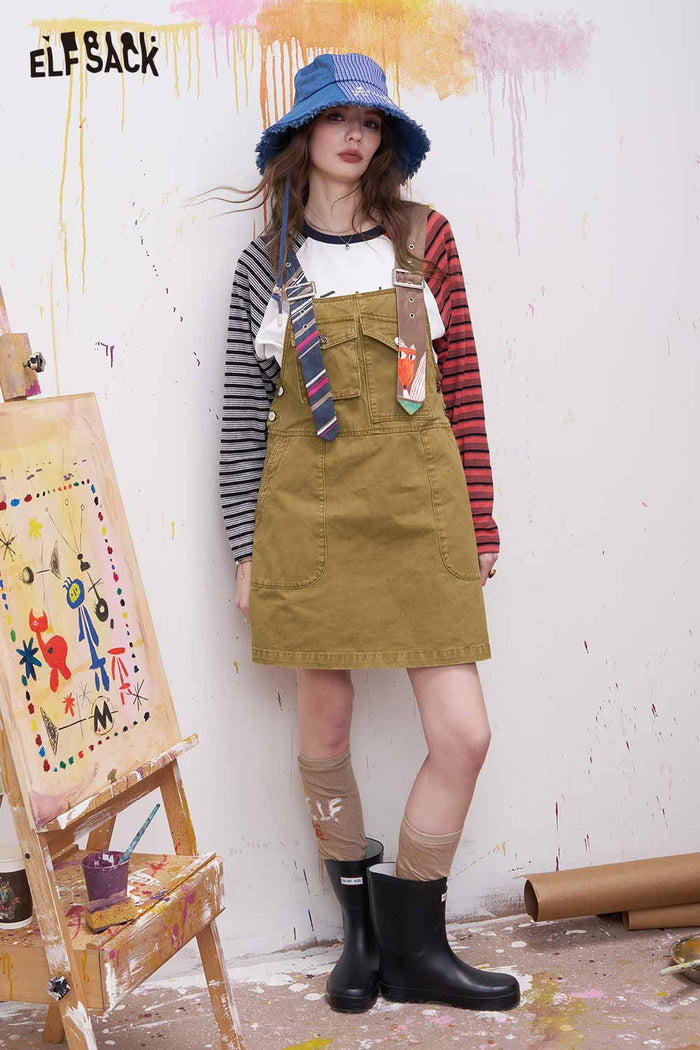 ELFSACK Cute Sleeveless Jumper Dress with Asymmetric Straps
