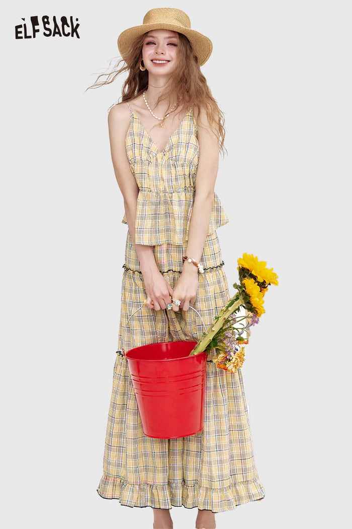 ELFSACK Cute Sweet Slip Midi Skirt Holiday Set