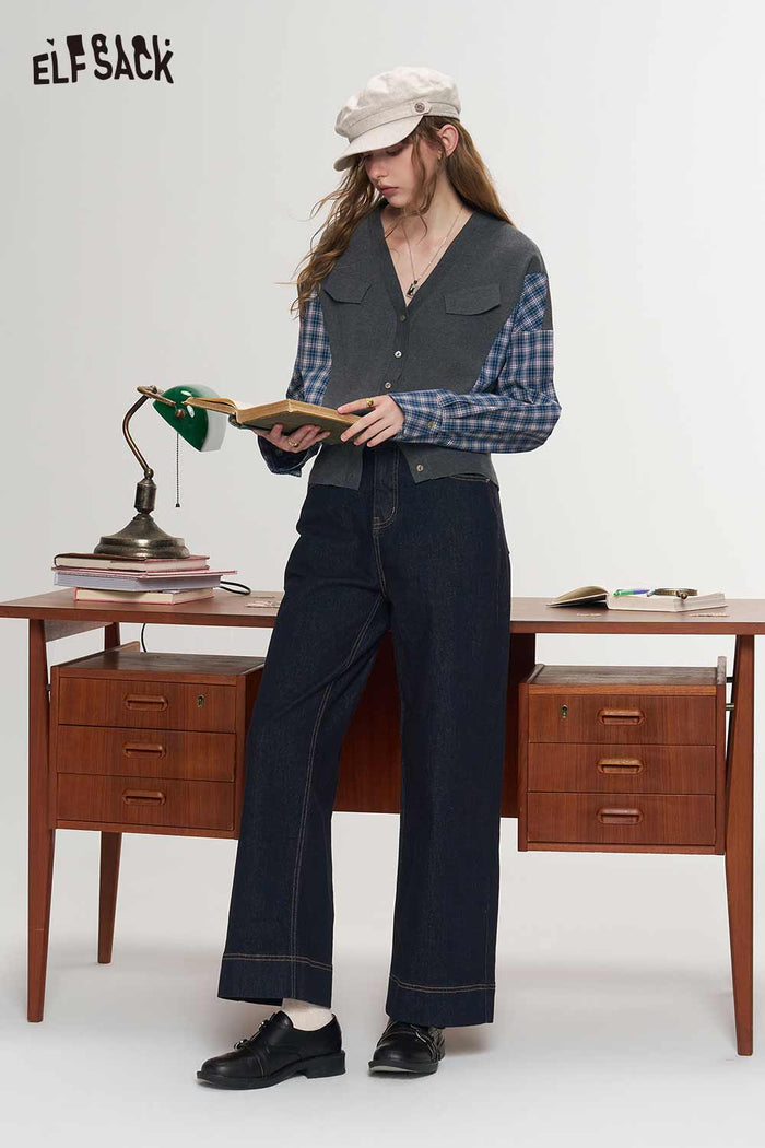 Dark Blue Straight Cigarette Jeans