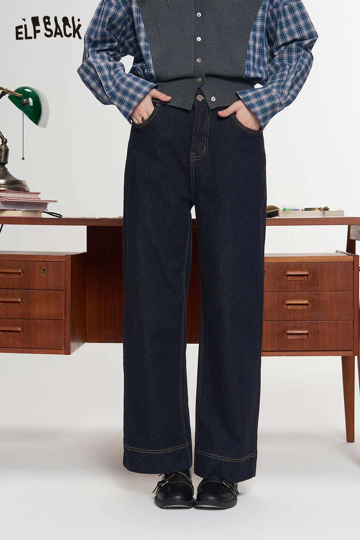 Dark Blue Straight Cigarette Jeans