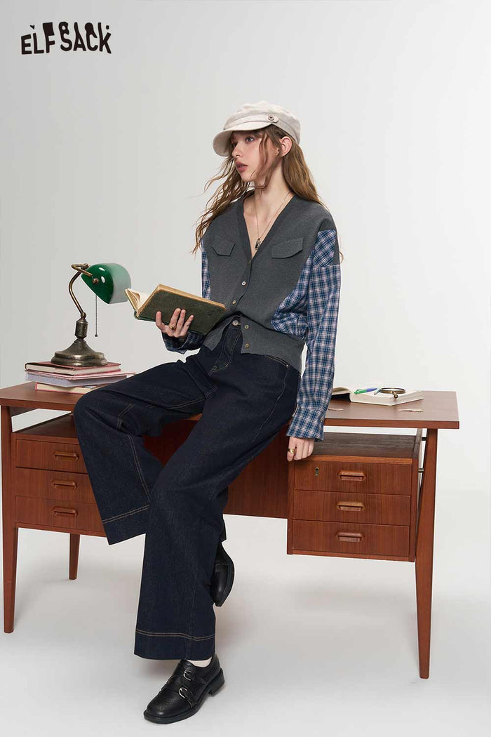 Dark Blue Straight Cigarette Jeans