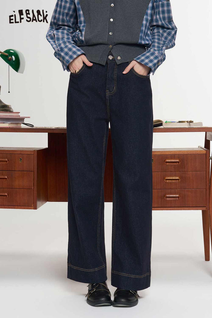 Dark Blue Straight Cigarette Jeans