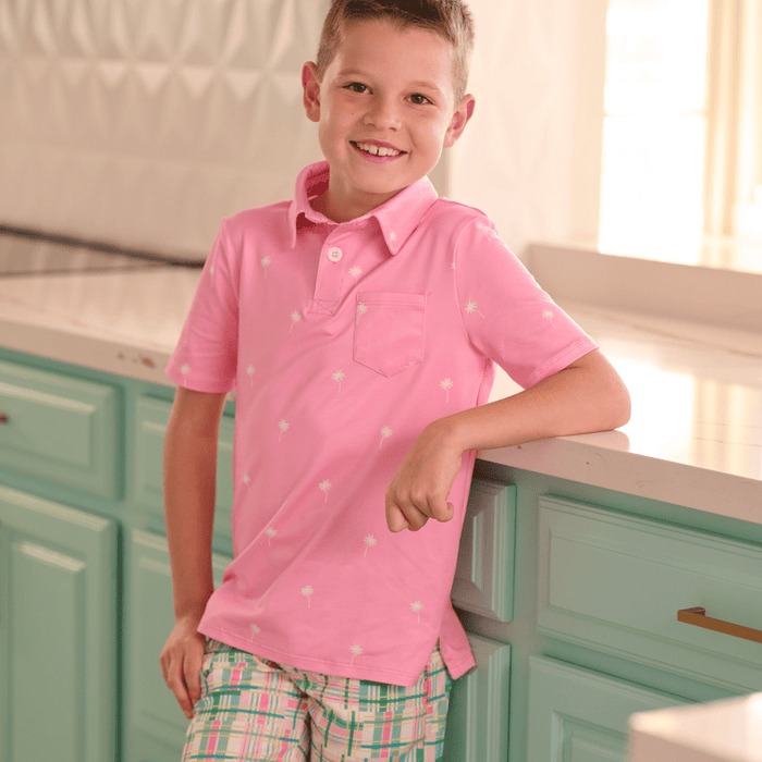 Davis Pocket Polo - Pink Palm Trees - Sugar Bee Clothing
