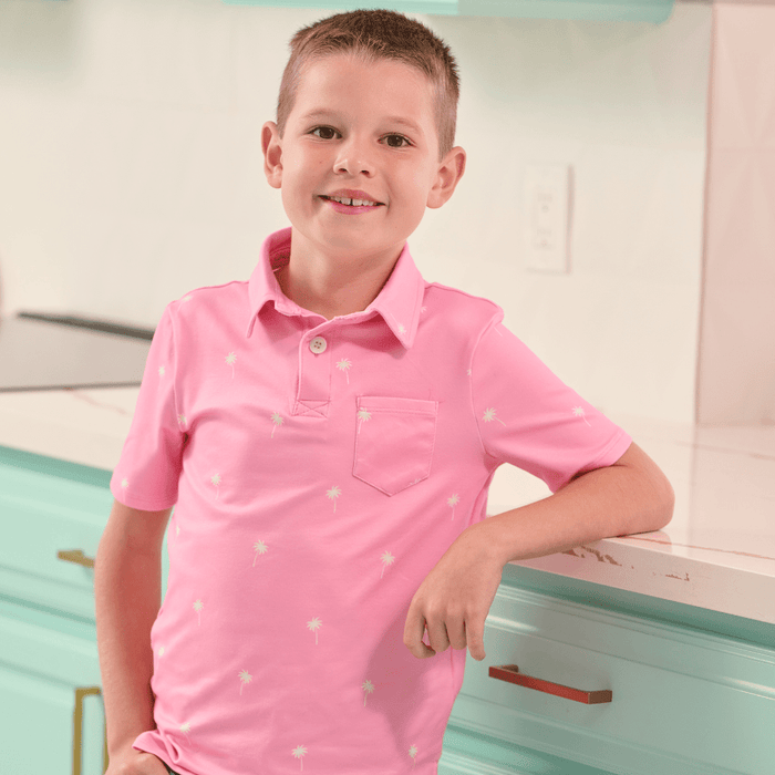Davis Pocket Polo - Pink Palm Trees - Sugar Bee Clothing