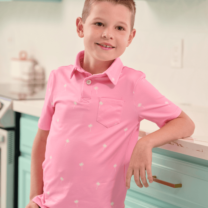 Davis Pocket Polo - Pink Palm Trees - Sugar Bee Clothing