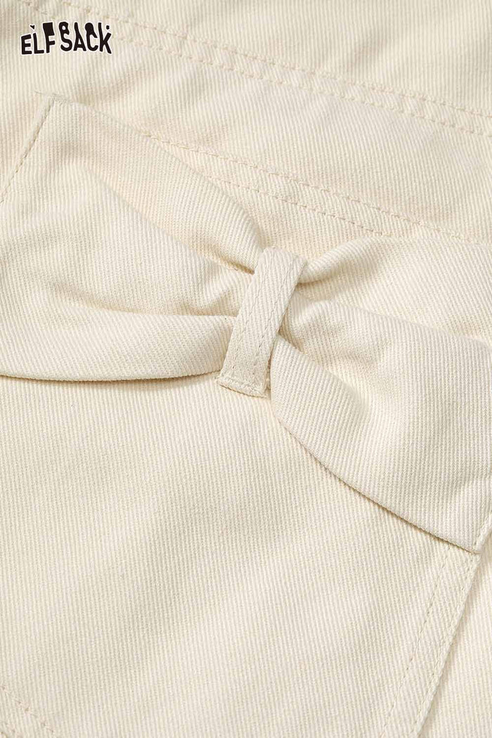 ELFSACK Delicate Heart Embroidery Detail Relaxed Fit White Wide Leg Jeans