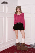 ELFSACK Design Solid Bow Collar Button Fitting Sweater