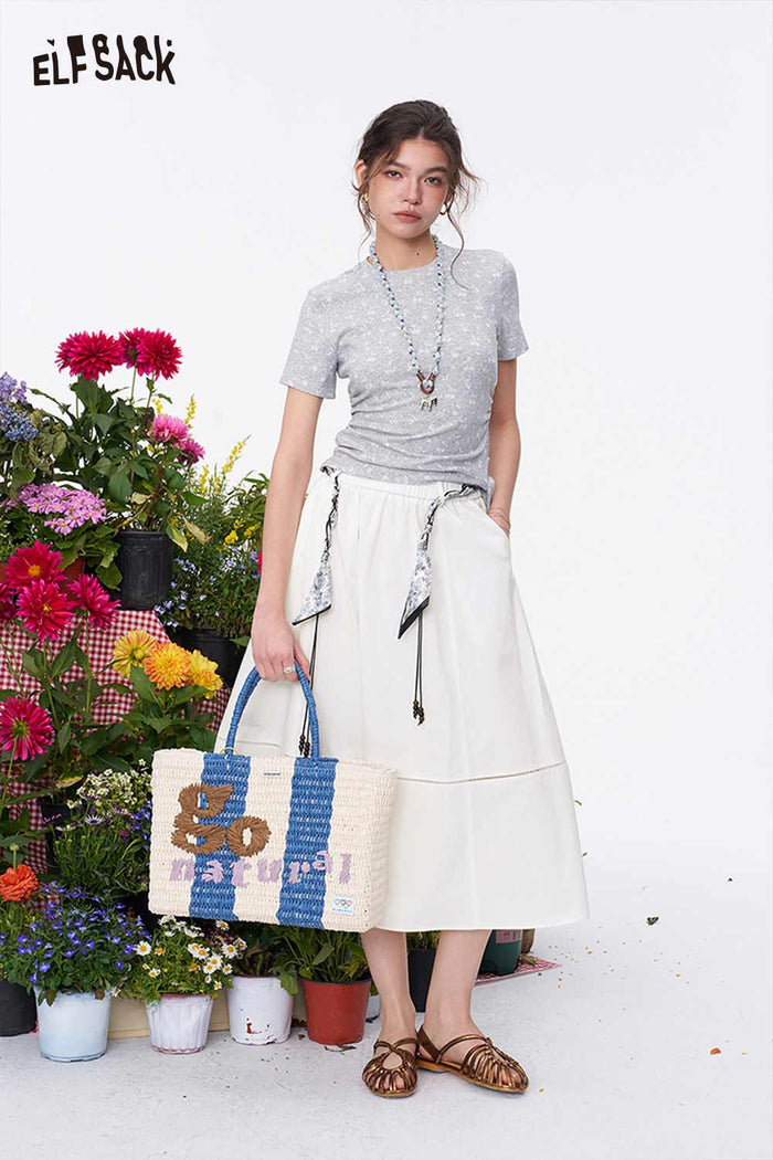 ELFSACK Detachable Tie Waist A-Line Skirt