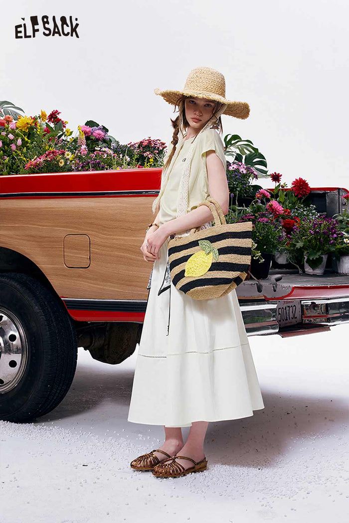 ELFSACK Detachable Tie Waist A-Line Skirt