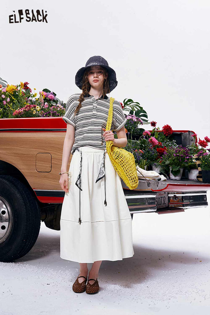 ELFSACK Detachable Tie Waist A-Line Skirt