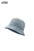 ELFSACK Distressed Denim Letter Embroidery Wide Brim Sun Hat