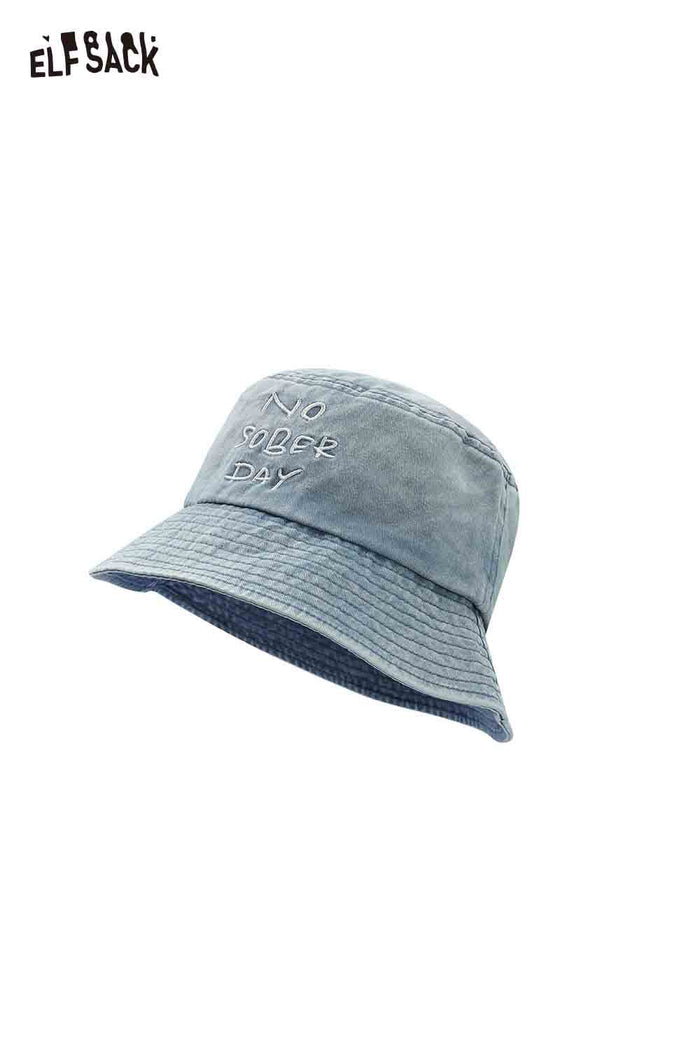 ELFSACK Distressed Denim Letter Embroidery Wide Brim Sun Hat