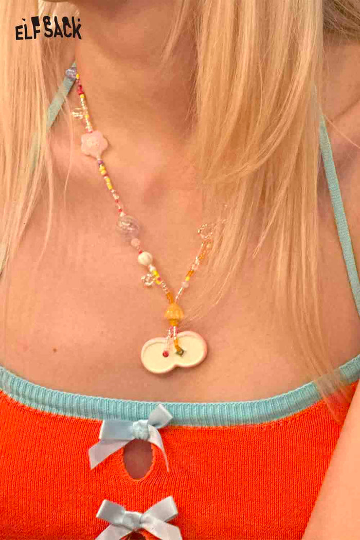 ELFSACK Dopamine Beaded Apple Pendant Fashion Sweet Collarbone Chain
