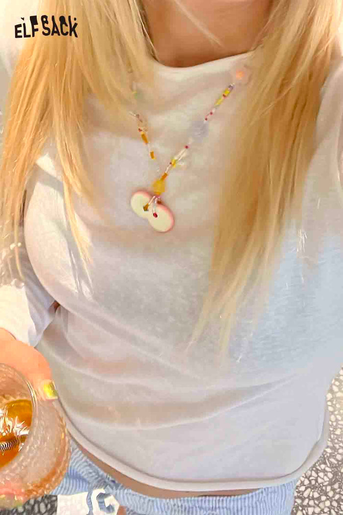 ELFSACK Dopamine Beaded Apple Pendant Fashion Sweet Collarbone Chain