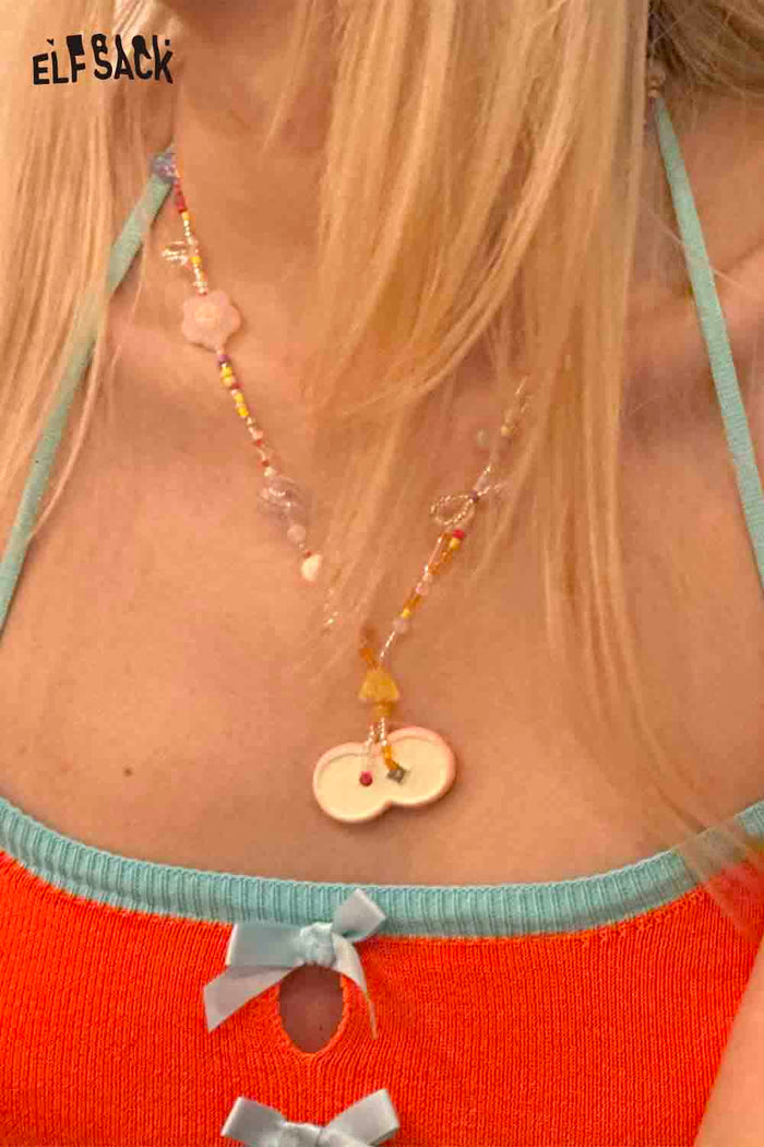 ELFSACK Dopamine Beaded Apple Pendant Fashion Sweet Collarbone Chain