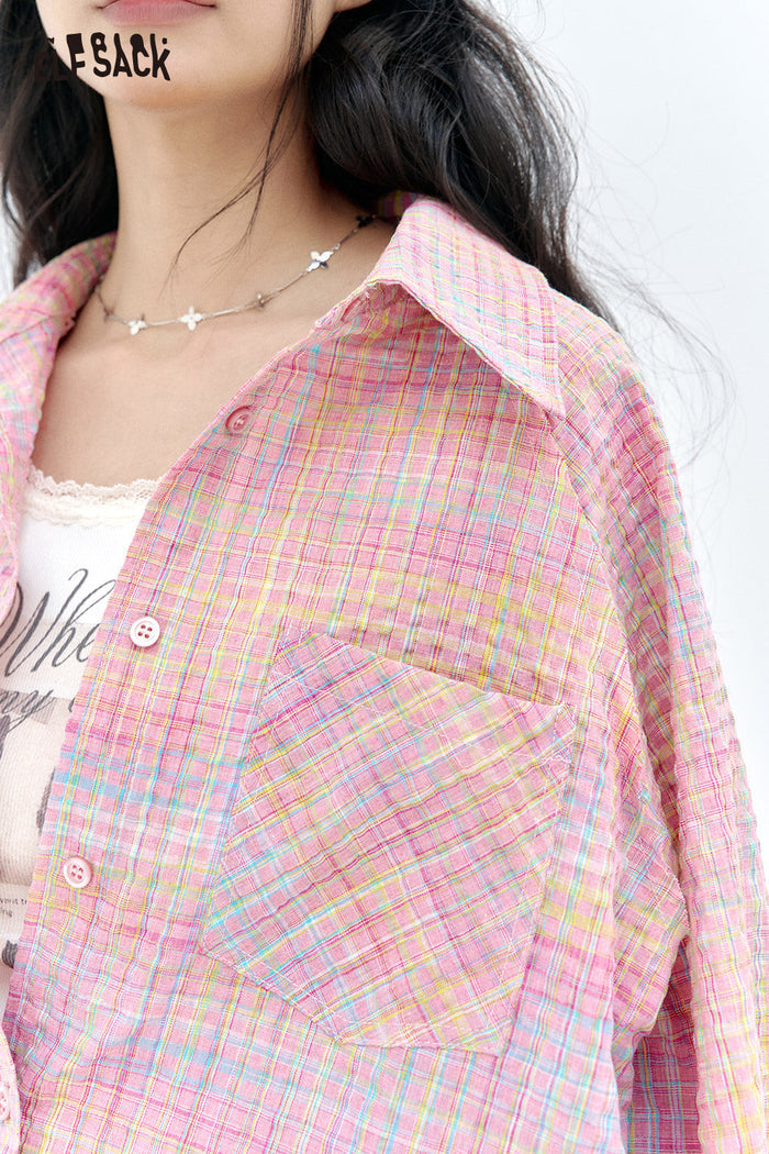 ELFSACK Dopamine plaid shirt skirt pants two-piece set