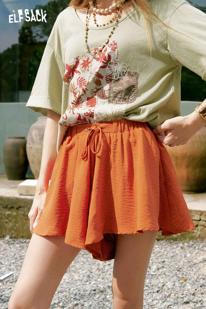 ELFSACK Drawstring Loose Flow Culotte Shorts