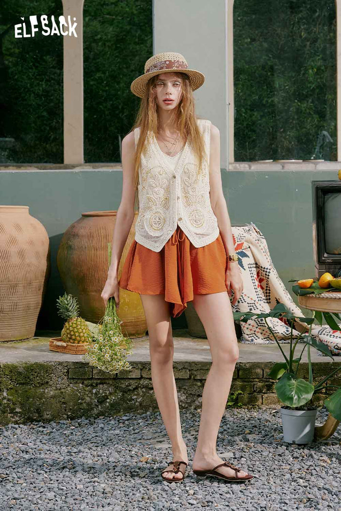 ELFSACK Drawstring Loose Flow Culotte Shorts